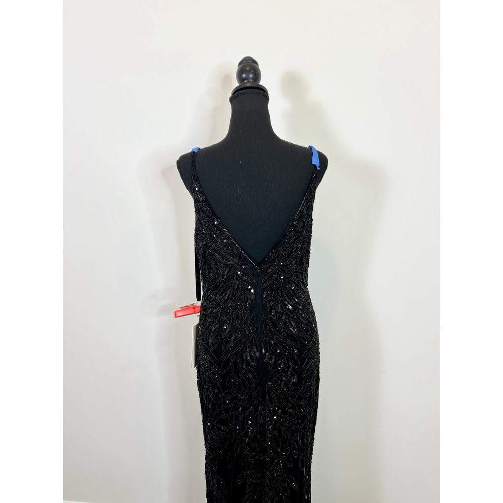 Mac Duggal Embellished Leaf Beaded Gown Black Size 6 - Picture 6 of 10
